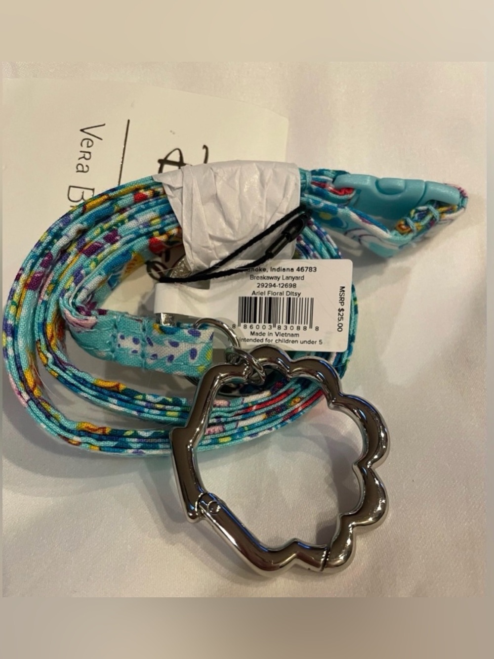 NWT Retired Vera Bradley Disney Ariel Floral Ditsy Breakaway Lanyard Silver Clip